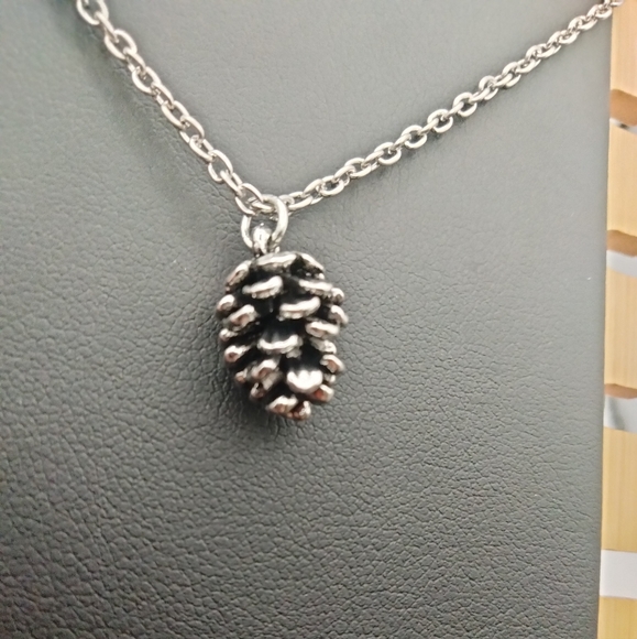 Silver Pine Cone Charm Necklace - Picture 3 of 6